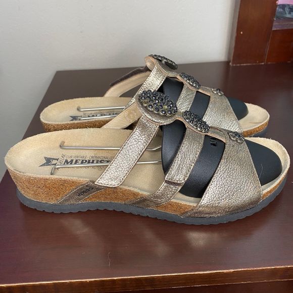 Mephisto Cork Wedge Air Relax Leather Rhinestone Metallic Boho Hippie Sandals 40 - Picture 4 of 11
